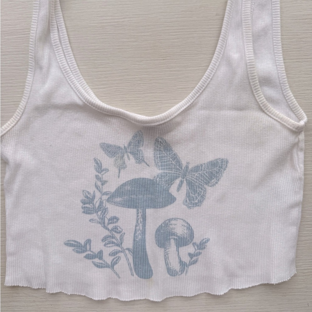 White Crop Top with Blue Nature Design